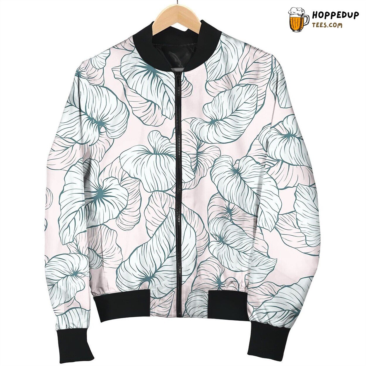 Pink Falling Palm Leaves Repeat Seamless Bomber Jacket