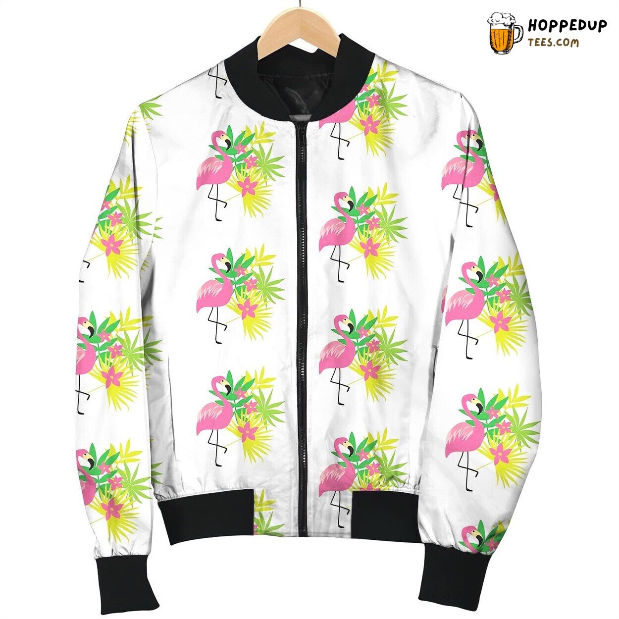 Pink Flamingo And Tropical Plants Bomber Jacket