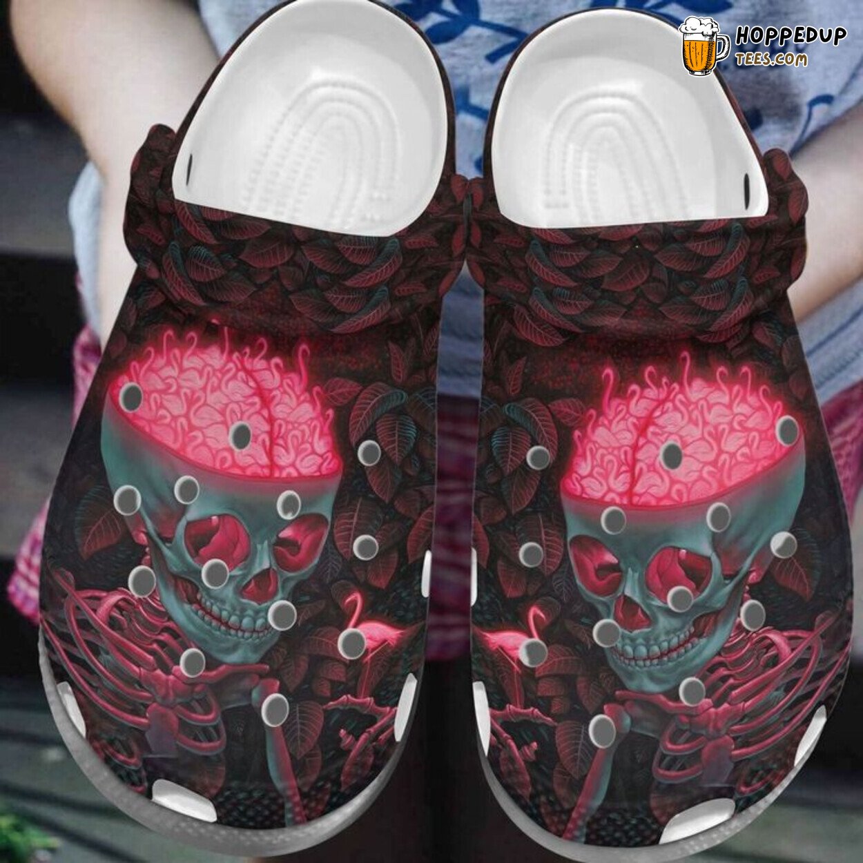 Pink Flamingo Skull Mens Womens Comfortable Water Clog Shoes Classic