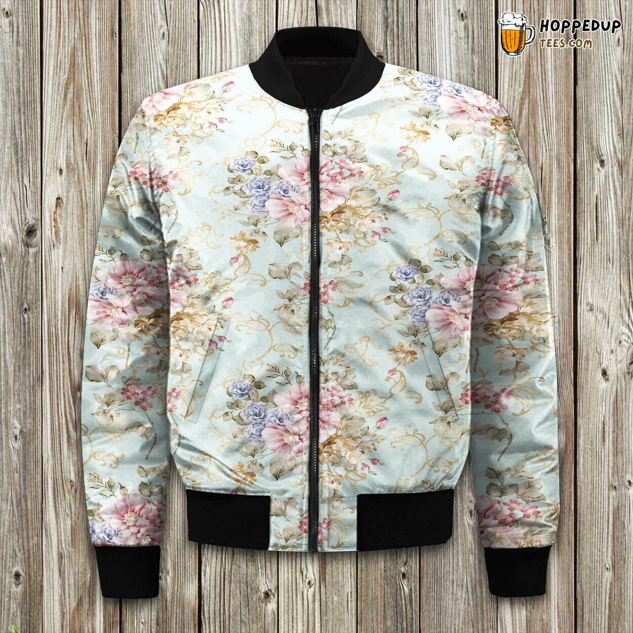 Pink Floral Blossom Elegance Winter Bomber Jacket Garden Beauty