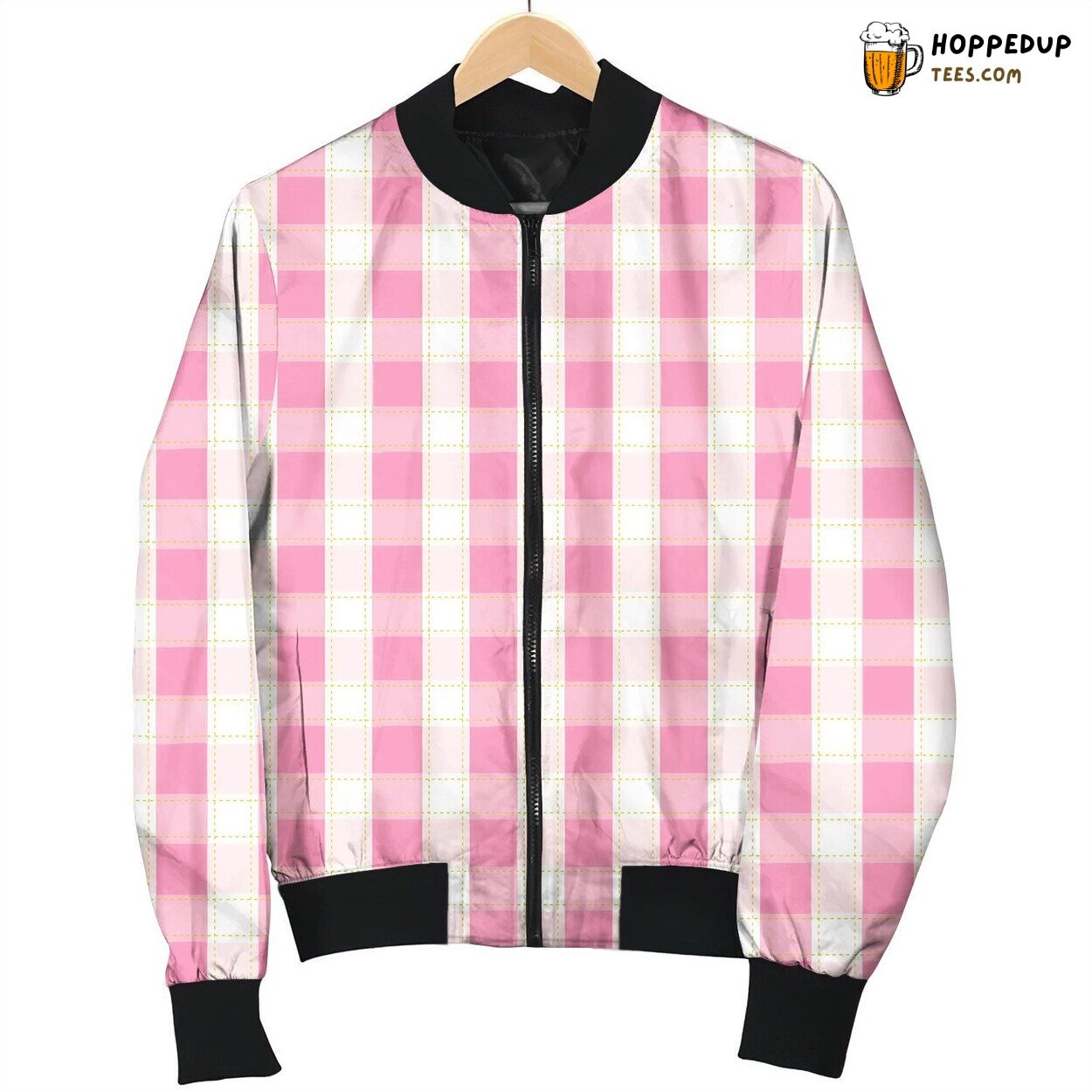 Pink Gingham Pattern Bomber Jacket