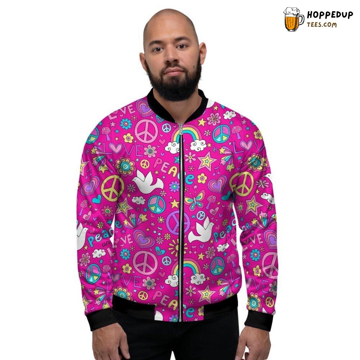 Pink Hippie Vibe Men’s Bomber Jacket Psychedelic Era Inspired Design Touch