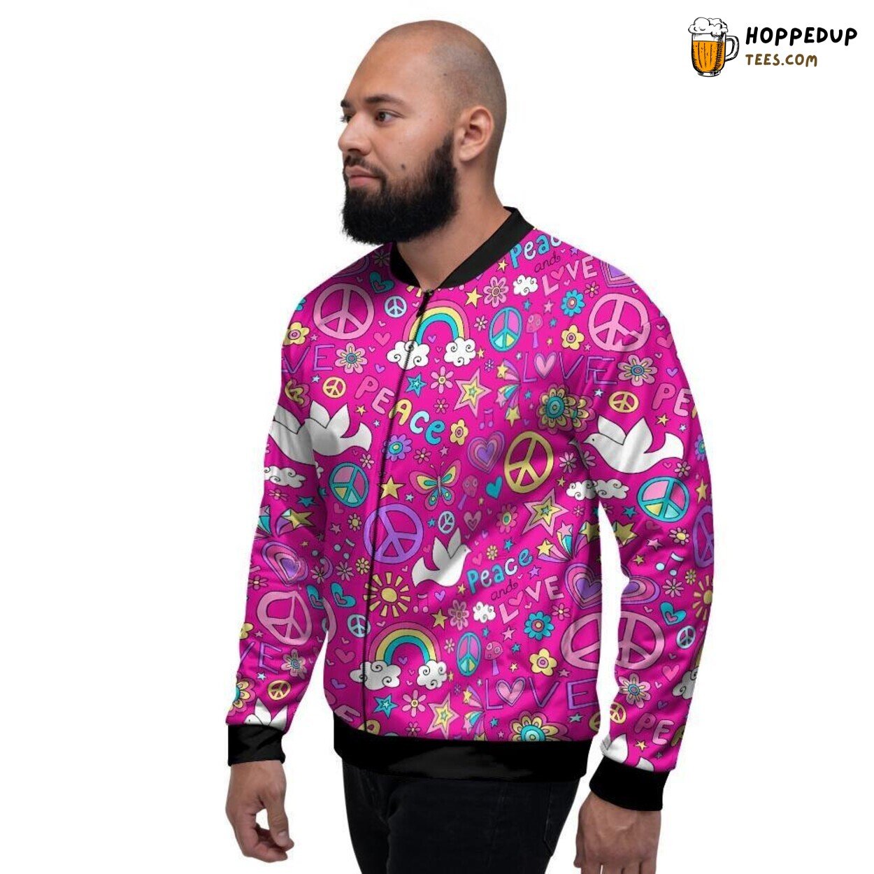 Pink Hippie Vibe Men’s Bomber Jacket Psychedelic Era Inspired Design Touch