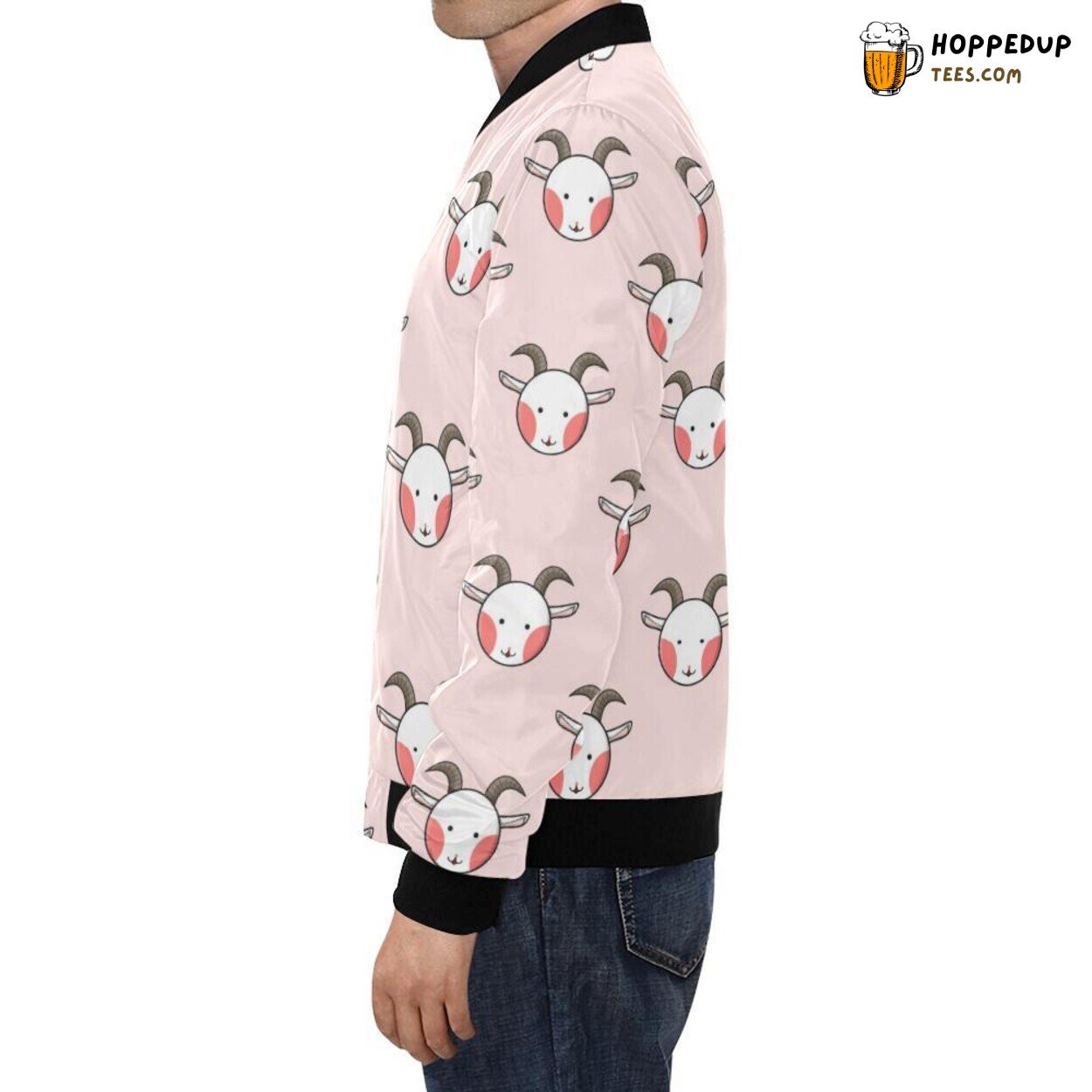 Pink Hue Goat Sheep Combo Print Pattern Men’s Bomber Jacket Design