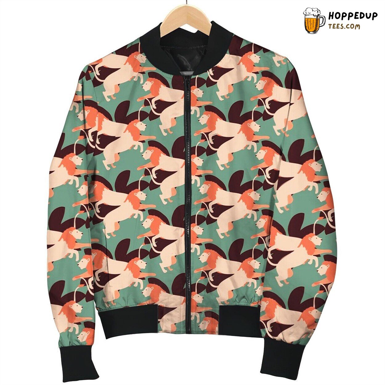 Pink Lion Jumping Seamless Texture Bomber Jacket