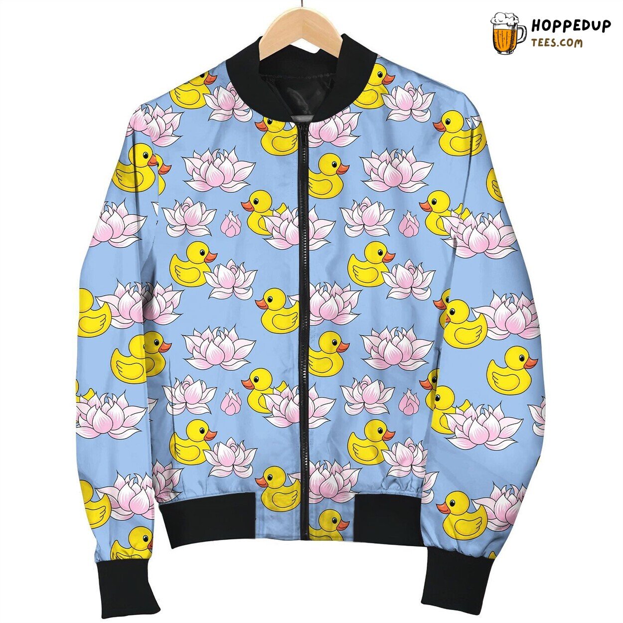 Pink Lotus And Lovely Yellow Duck Bomber Jacket