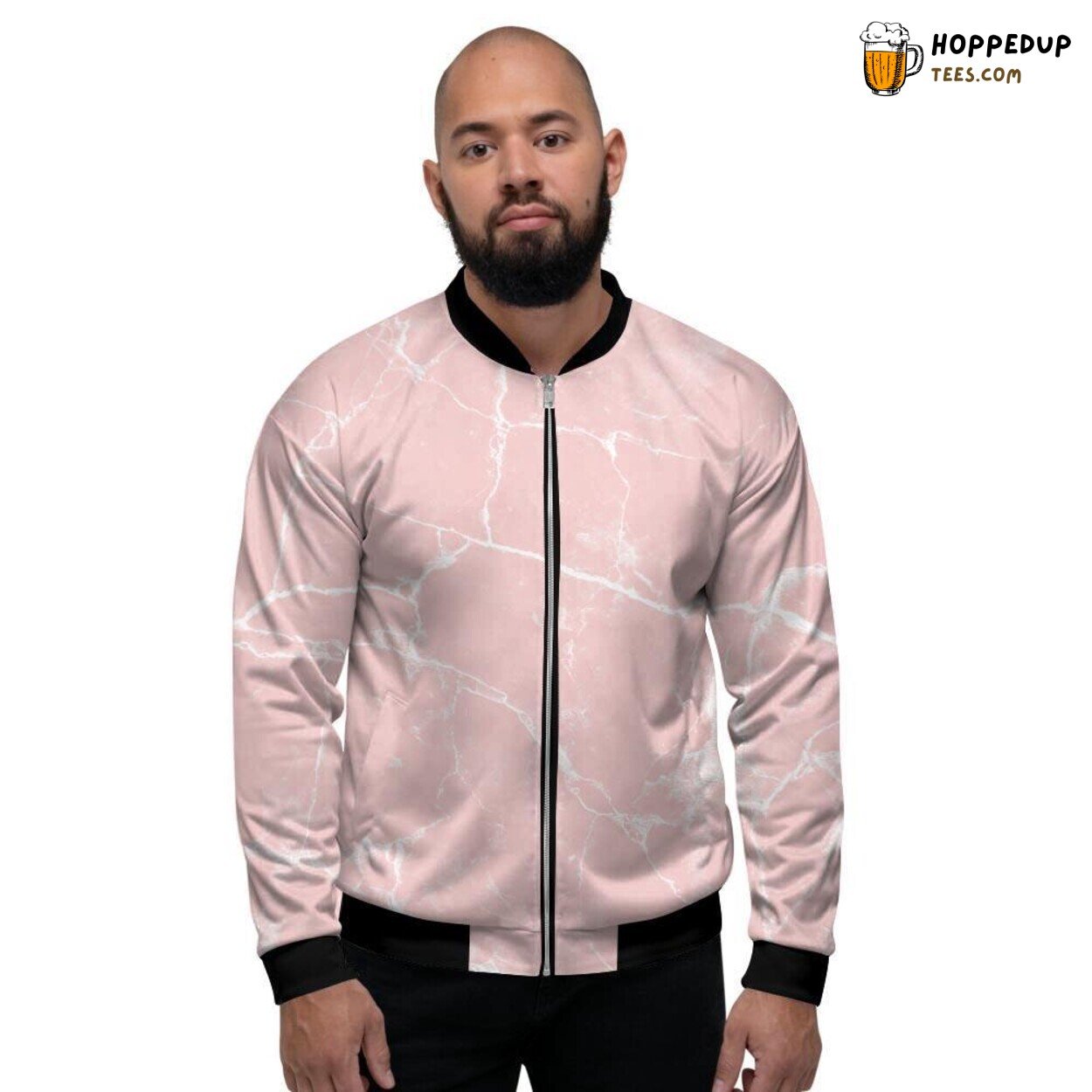 Pink Marble Cracked Texture Men’s Bomber Jacket Stone Pattern Design Display