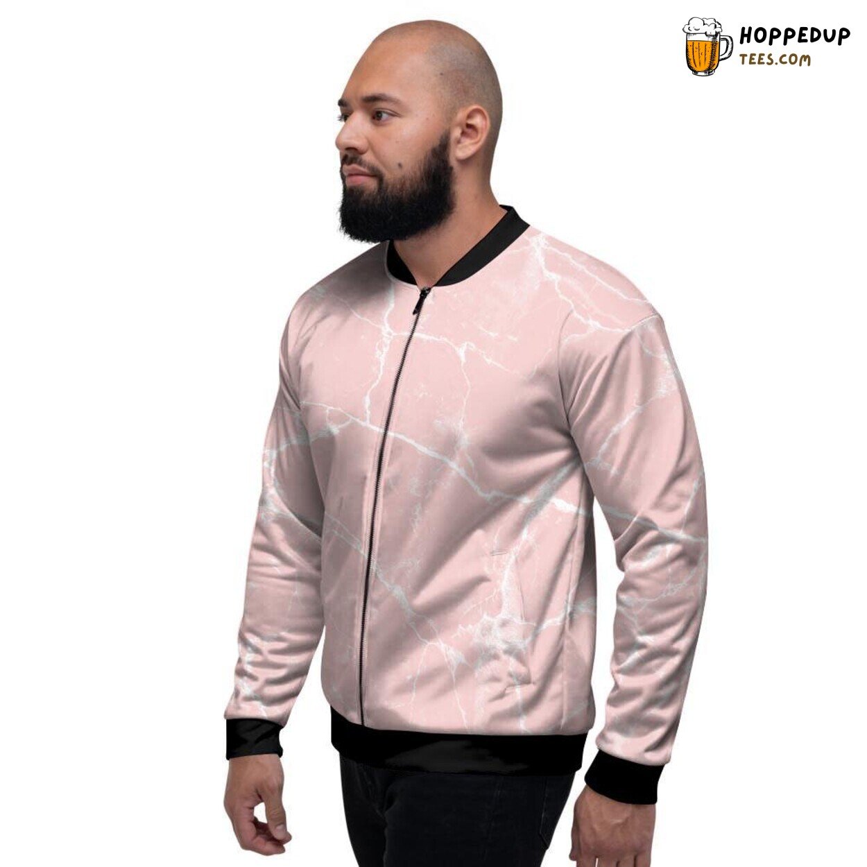 Pink Marble Cracked Texture Men’s Bomber Jacket Stone Pattern Design Display