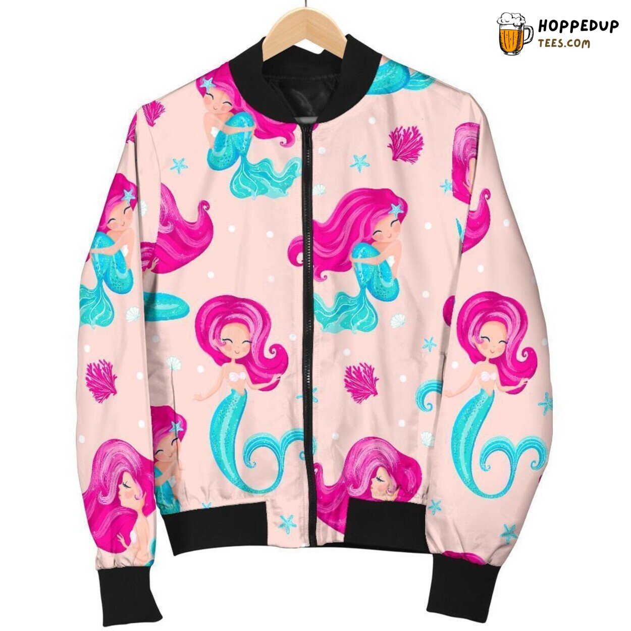 Pink Mermaid Fantasy Men’s Bomber Jacket Distinct Pattern Design Tribute