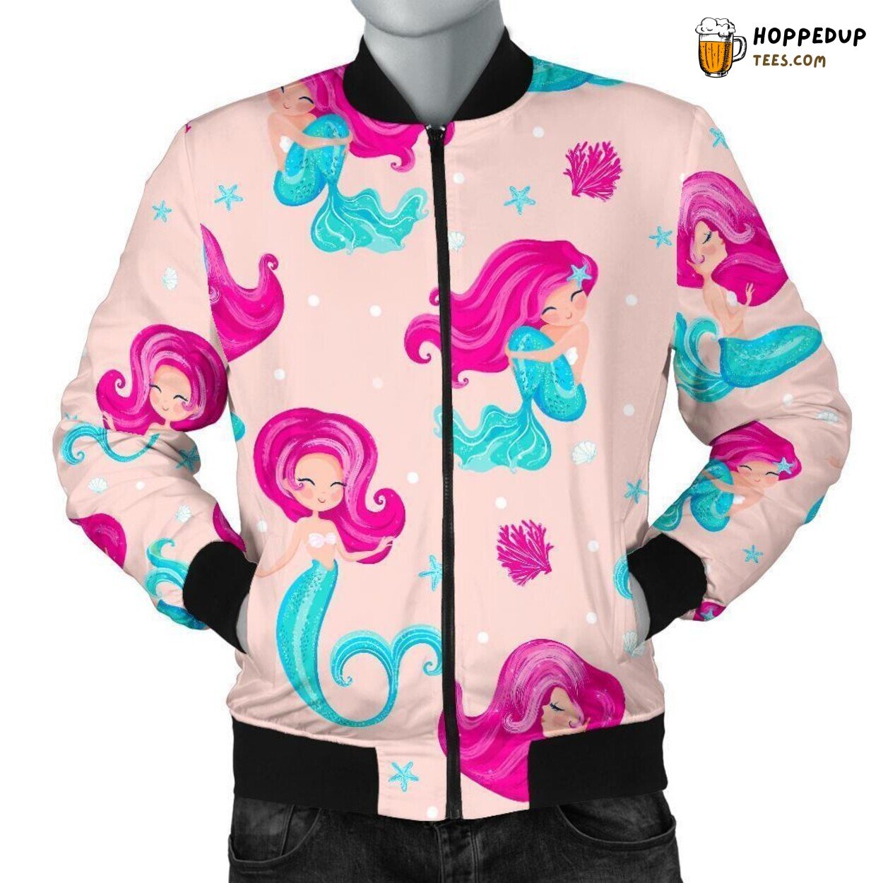 Pink Mermaid Fantasy Men’s Bomber Jacket Distinct Pattern Design Tribute