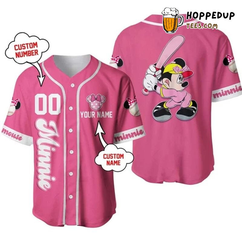 Pink Minnie Mouse Playing Baseball Personalized Unisex Jersey 3D