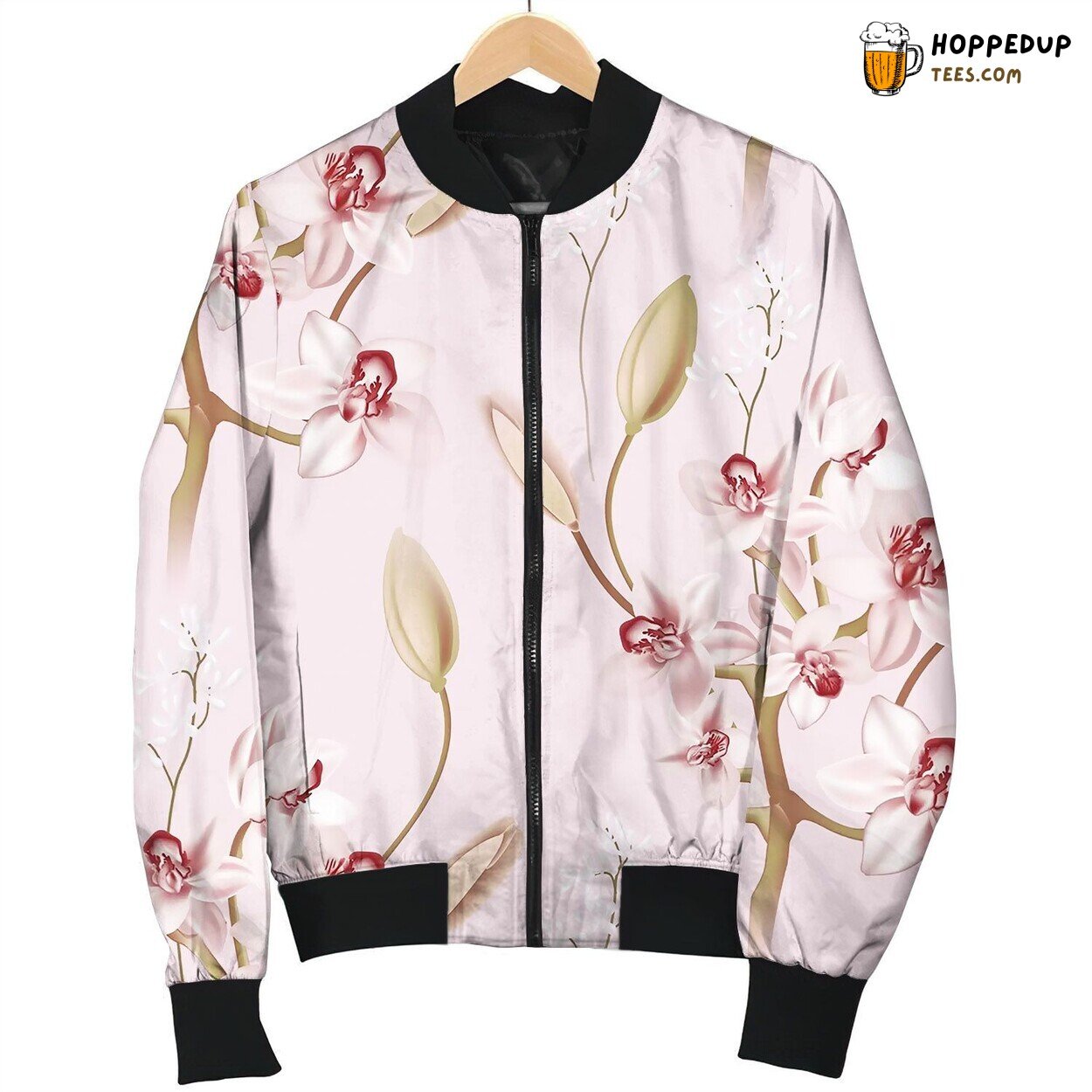 Pink Ochid Floral Pastel Realistic Pattern Bomber Jacket