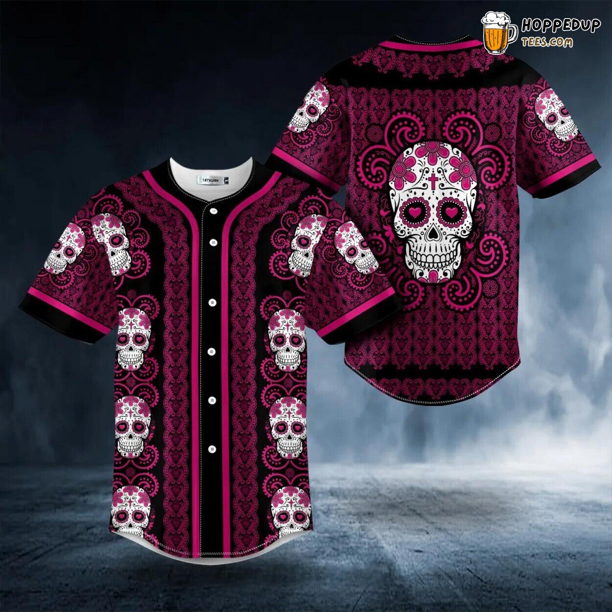 Pink Paisley Sugar Skull Pattern Unique Tailored Baseball Jersey Design