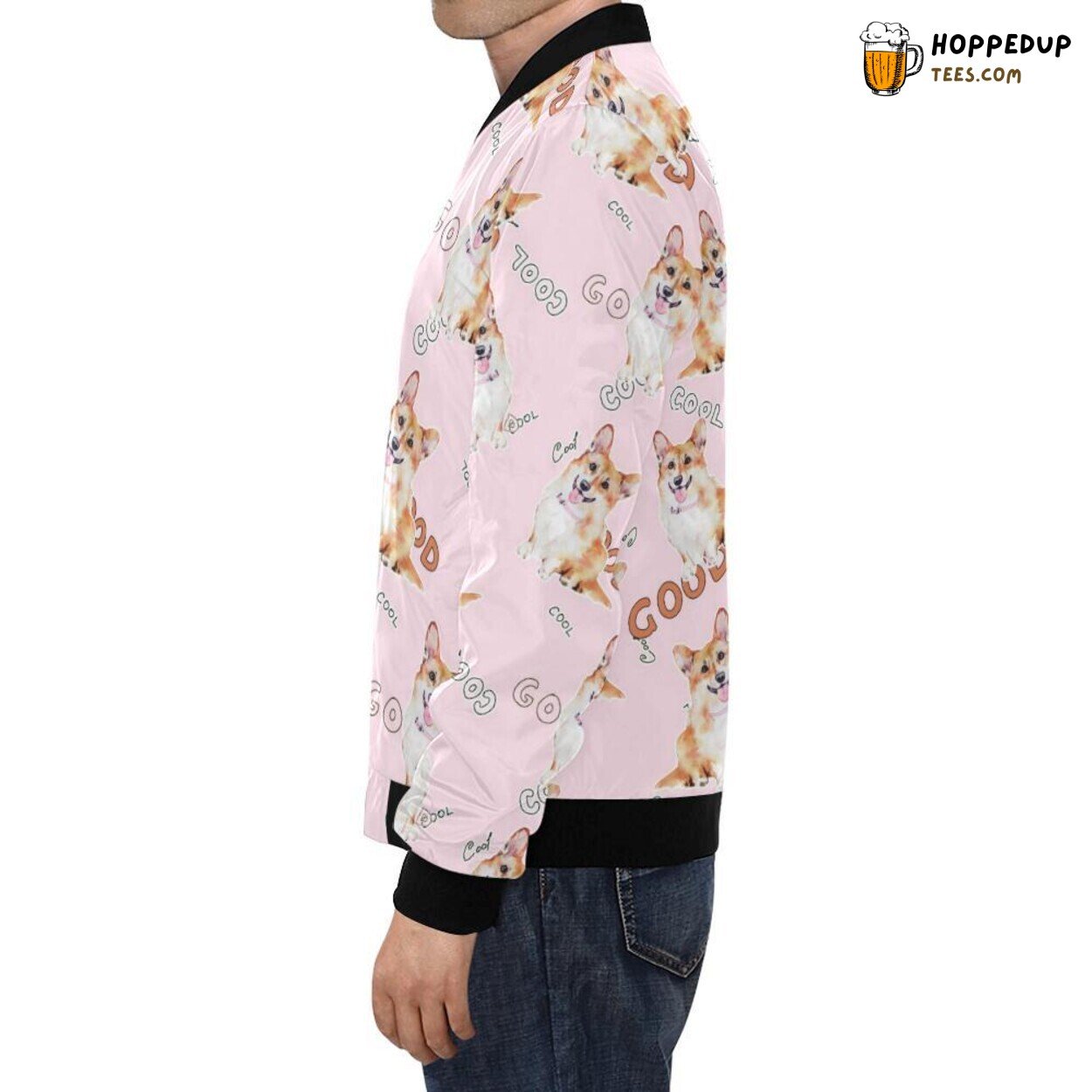 Pink Pastel Corgi Pattern Print Men’s Bomber Jacket Distinctive Design