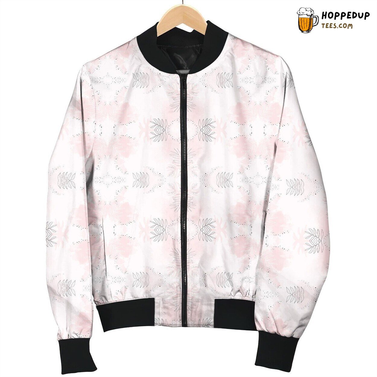 Pink Pattern Of Leaves Bomber Jacket