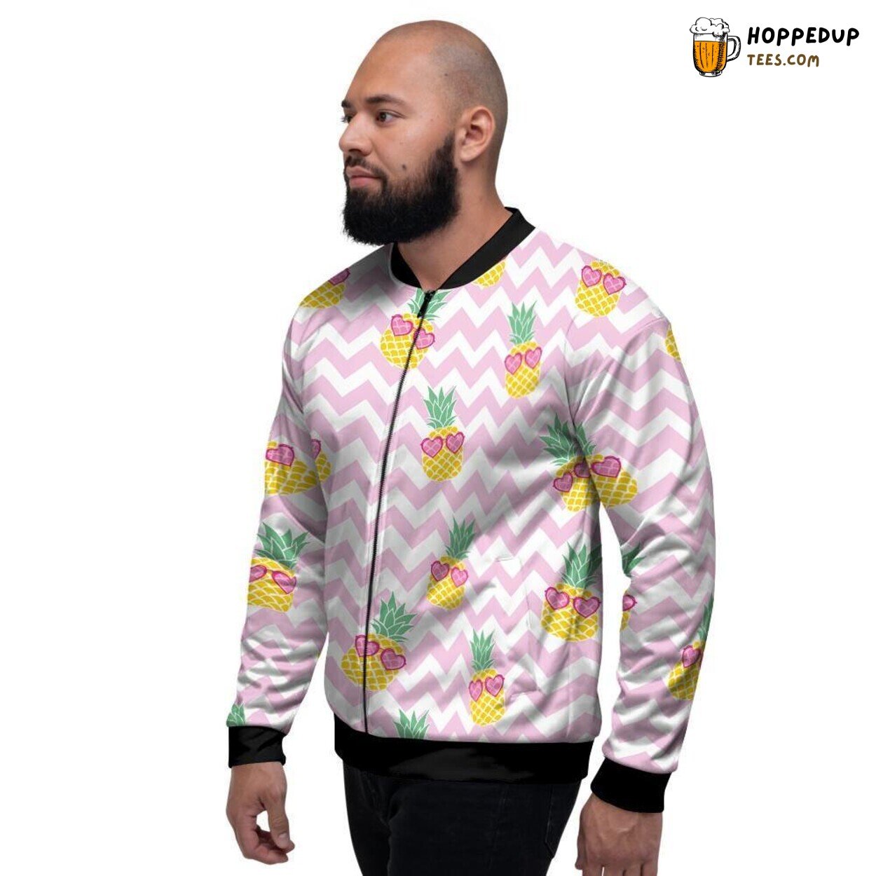 Pink Pineapple Zig Zag Print Pattern Men’s Bomber Jacket Tropical Design Vibe