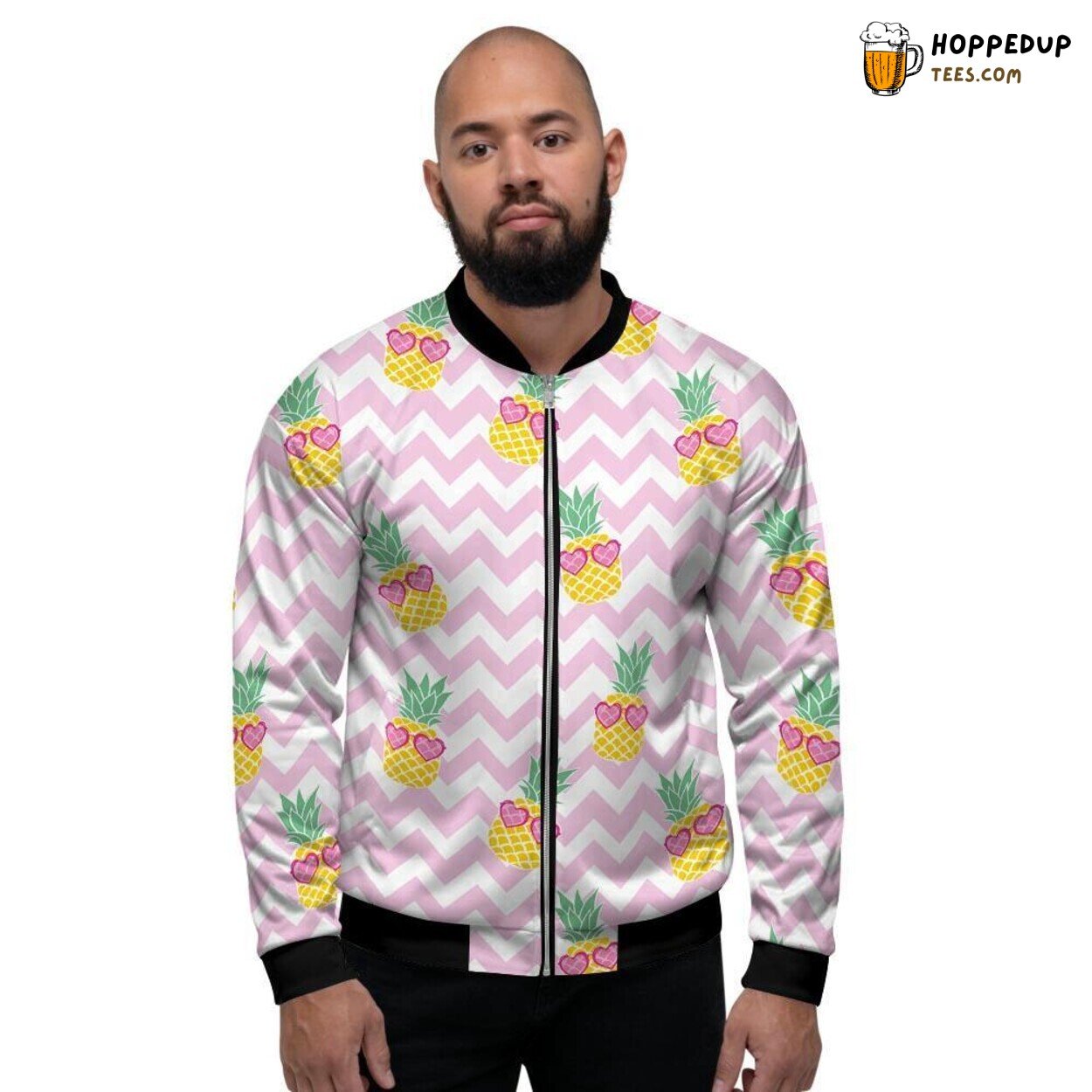 Pink Pineapple Zig Zag Print Pattern Men’s Bomber Jacket Tropical Design Vibe