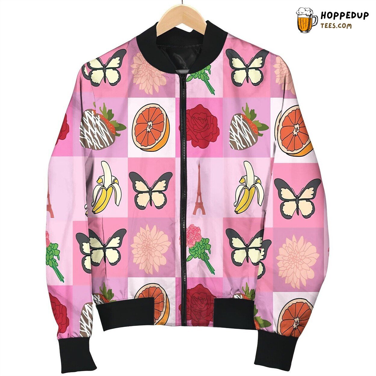 Pink Plaid Pattern Bomber Jacket
