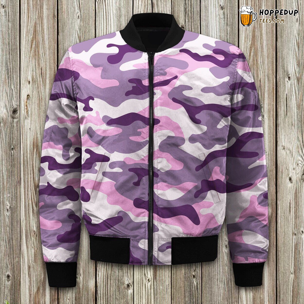 Pink Purple And Grey Camouflage Bomber Jacket