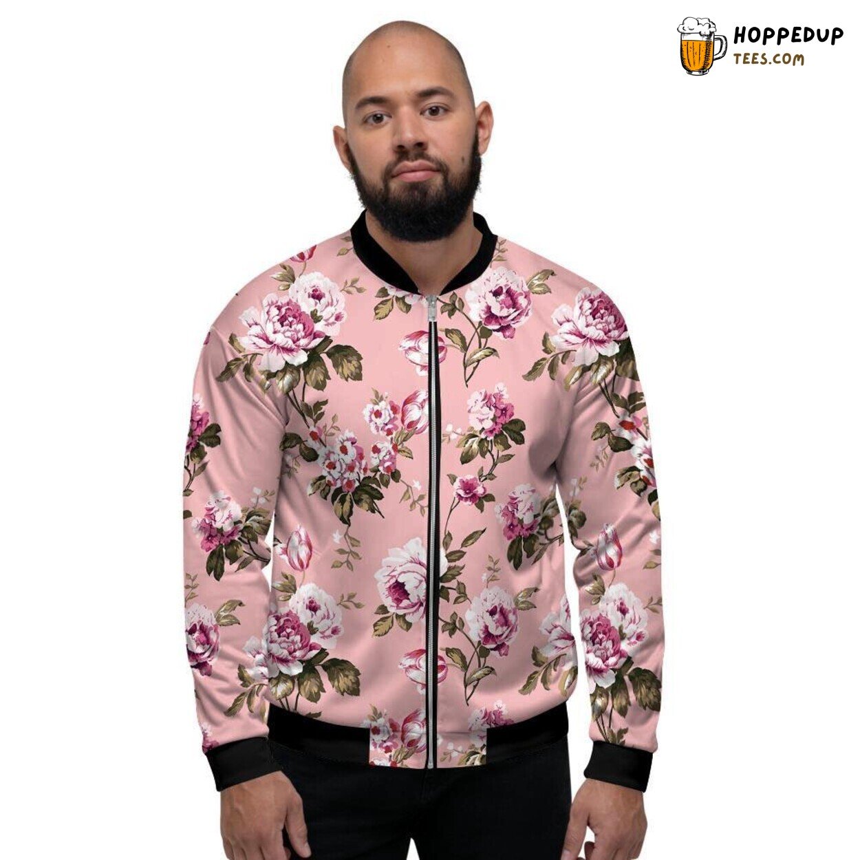 Pink Rose Floral Art Print Design Men’s Bomber Jacket Blossom Pattern Showcase