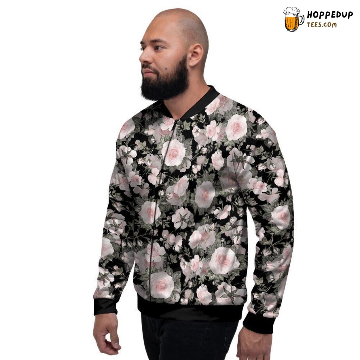 Pink Rose Floral Pattern Art Print Men’s Bomber Jacket Nature Inspired Design