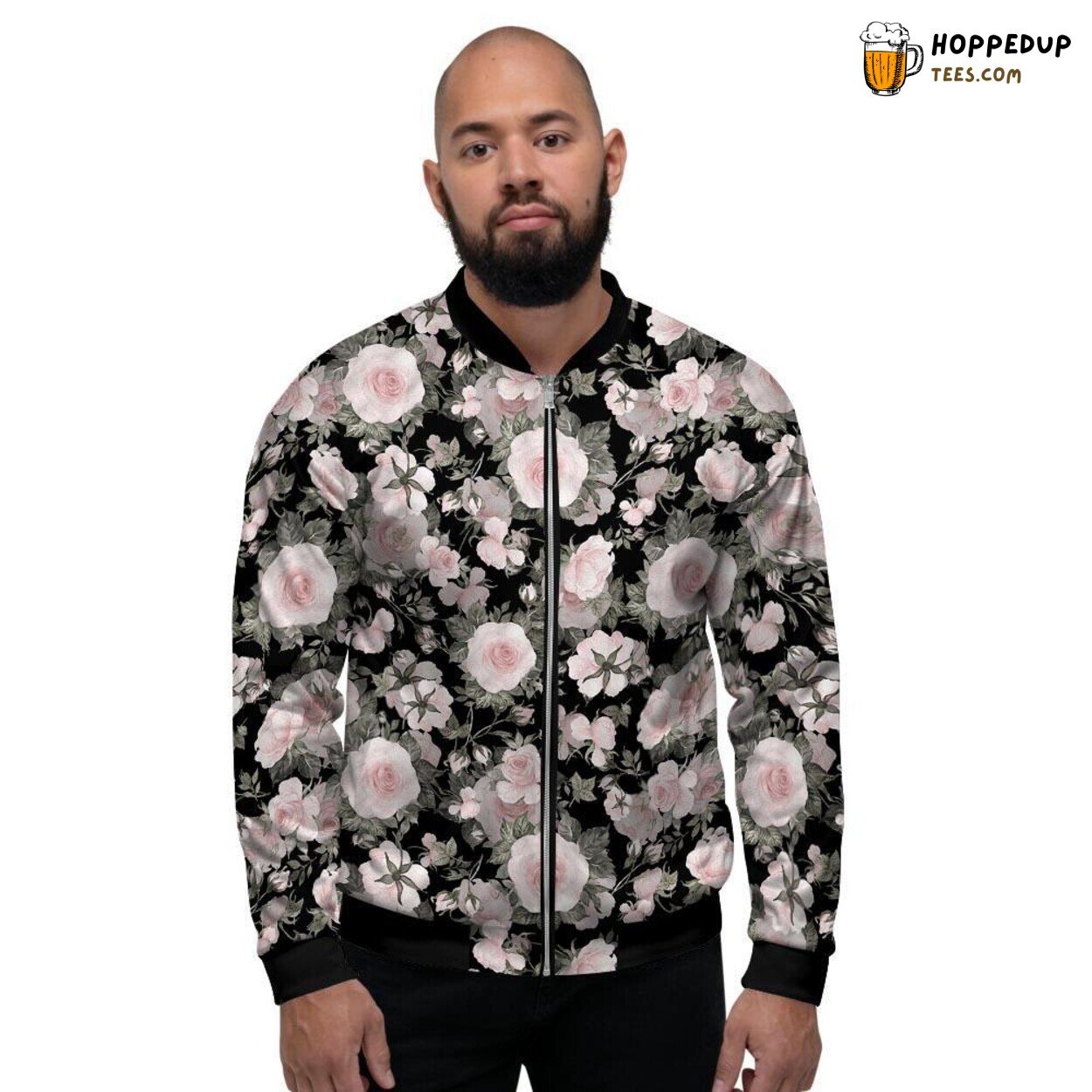 Pink Rose Floral Pattern Art Print Men’s Bomber Jacket Nature Inspired Design