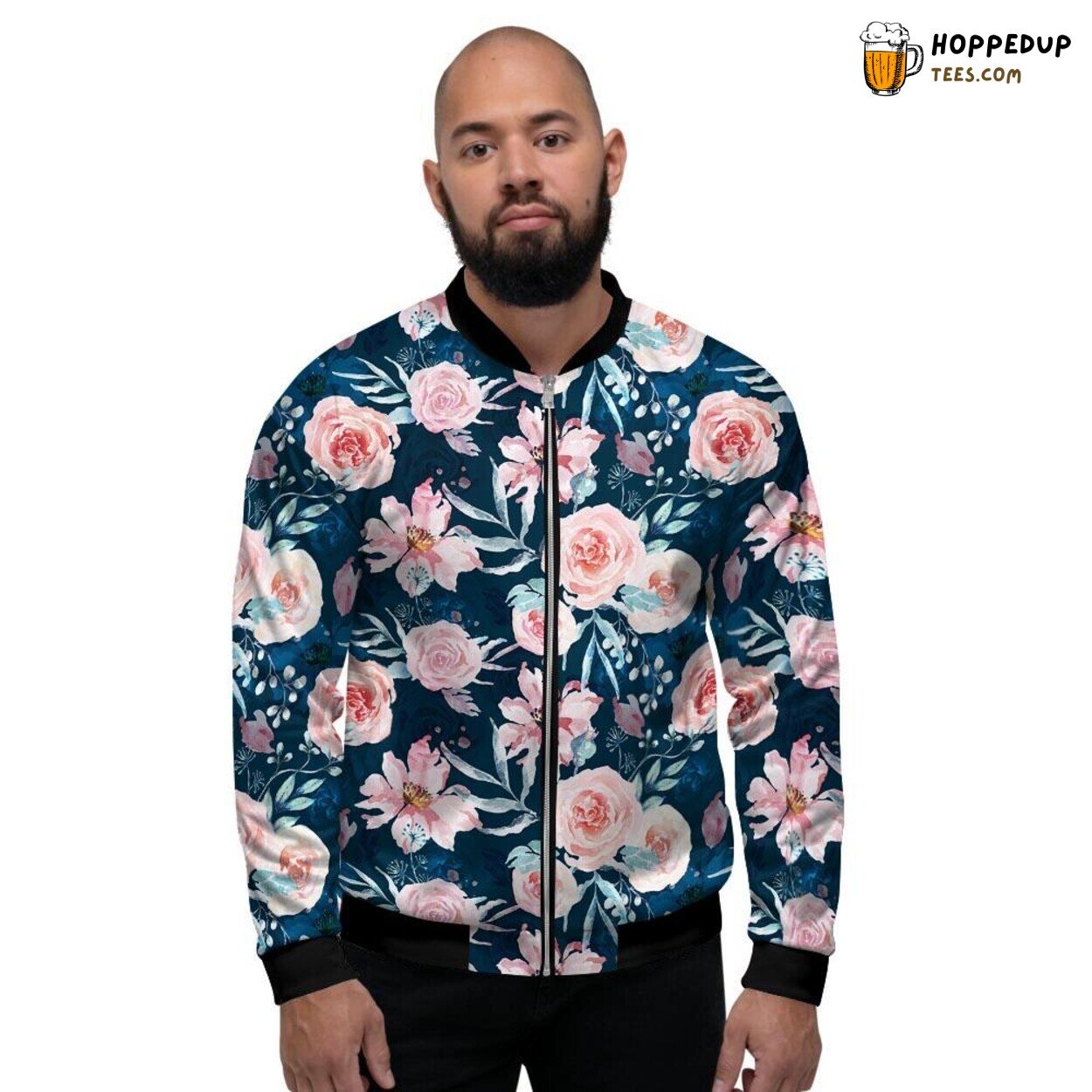 Pink Rose Floral Watercolor Men’s Bomber Jacket Artistic Nature Fashion Wear