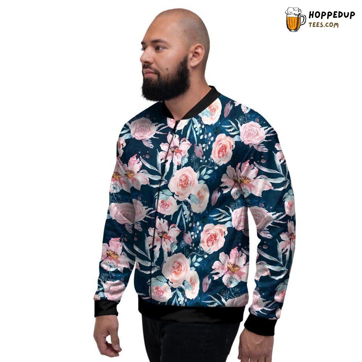 Pink Rose Floral Watercolor Men’s Bomber Jacket Artistic Nature Fashion Wear