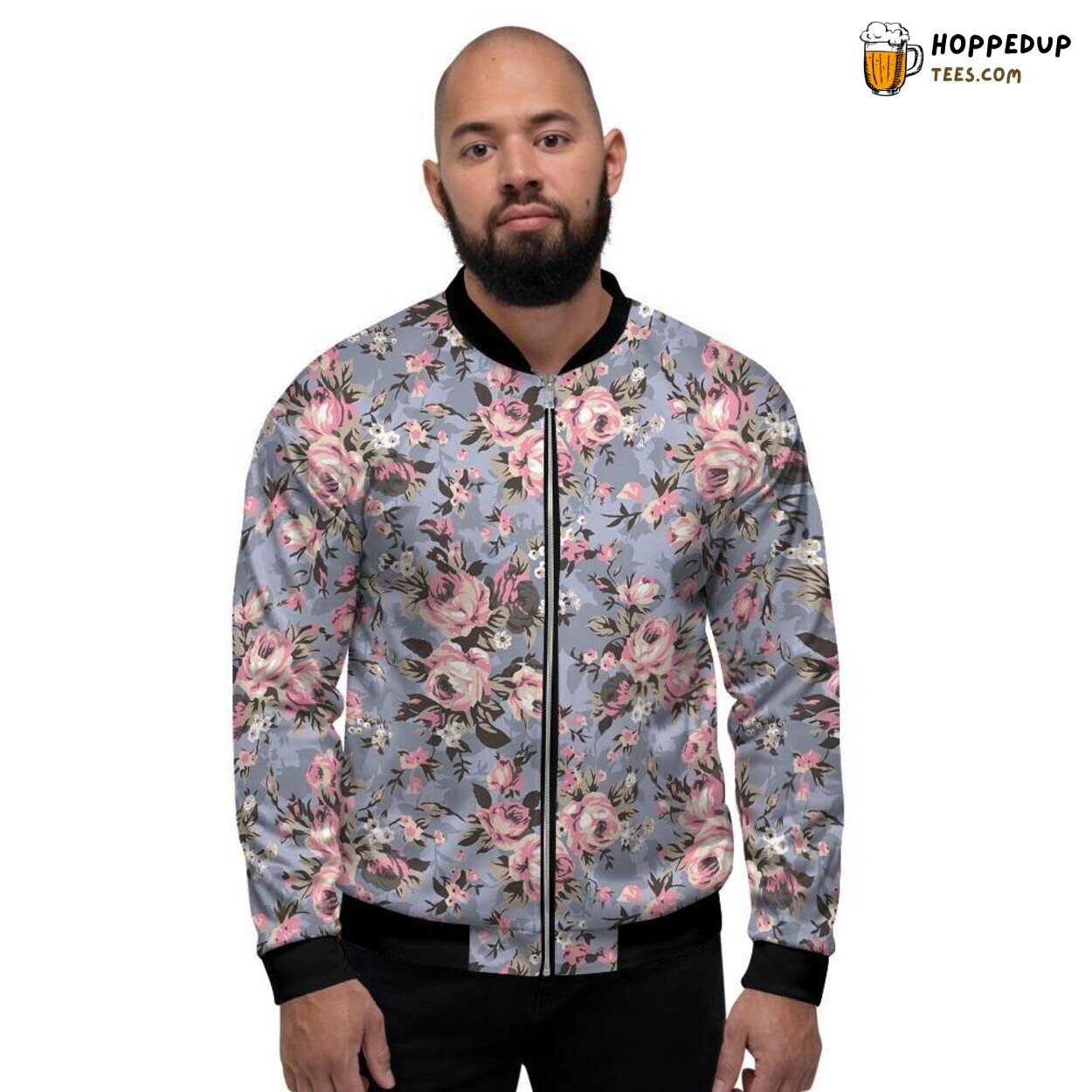 Pink Rose Vintage Flower Design Men’s Bomber Jacket Floral Inspired Fashion Look