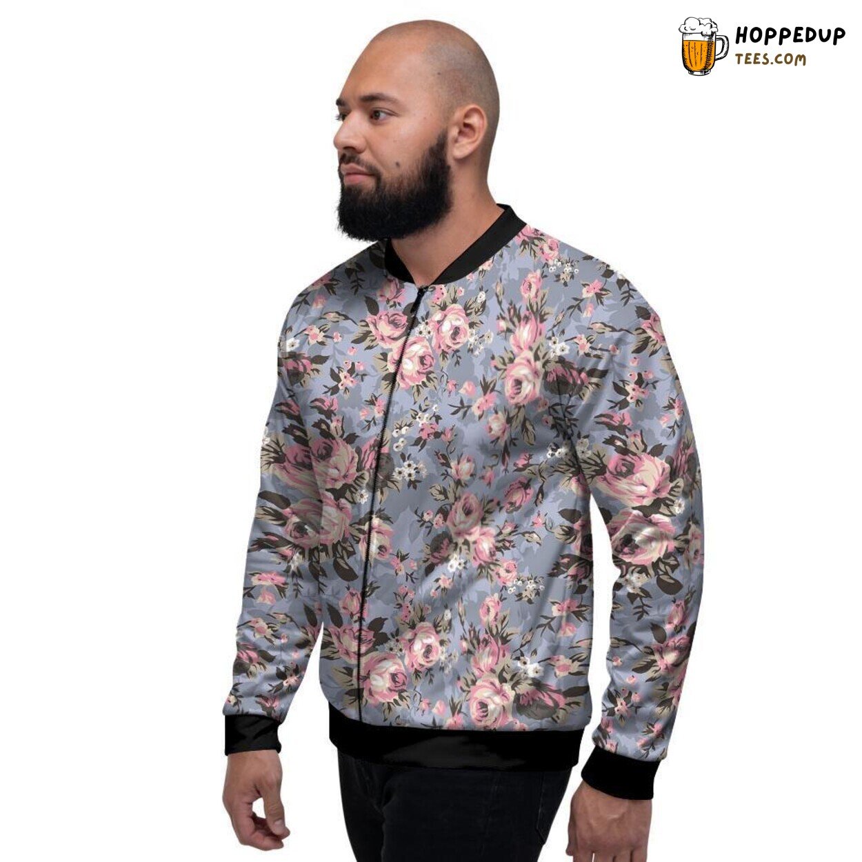 Pink Rose Vintage Flower Design Men’s Bomber Jacket Floral Inspired Fashion Look