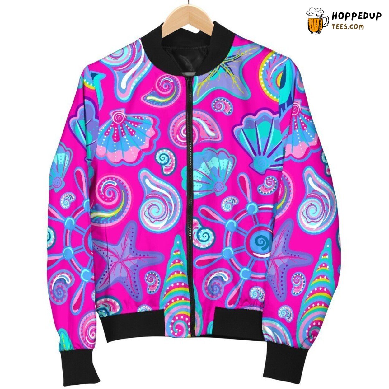 Pink Starfish Oceanic Men’s Bomber Jacket Marine Artistic Design Display