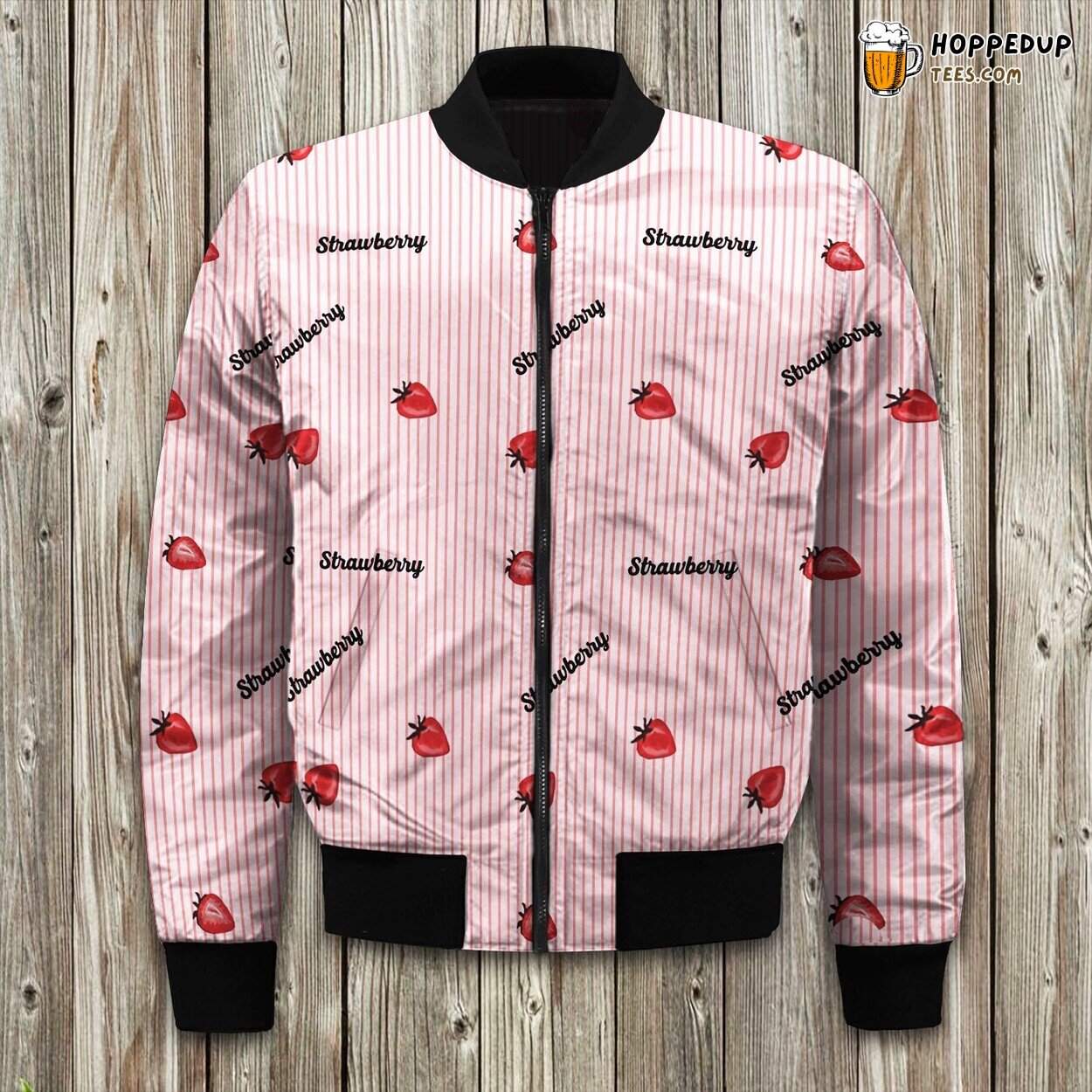 Pink Stripe Inspired Strawberry Winter Bomber Jacket Fashion Trend Wear