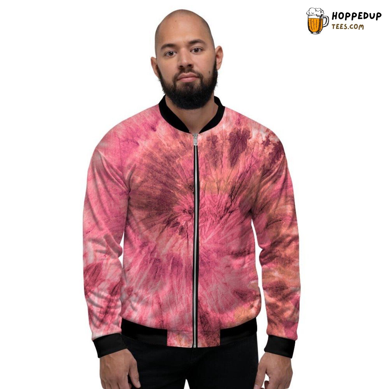 Pink Swirling Tie Dye Art Print Men’s Bomber Jacket Vibrant Color Fusion Design
