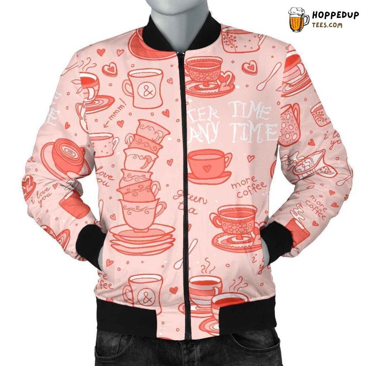 Pink Tinted Coffee Dreams Men’s Bomber Jacket Unique Pattern Essence Art