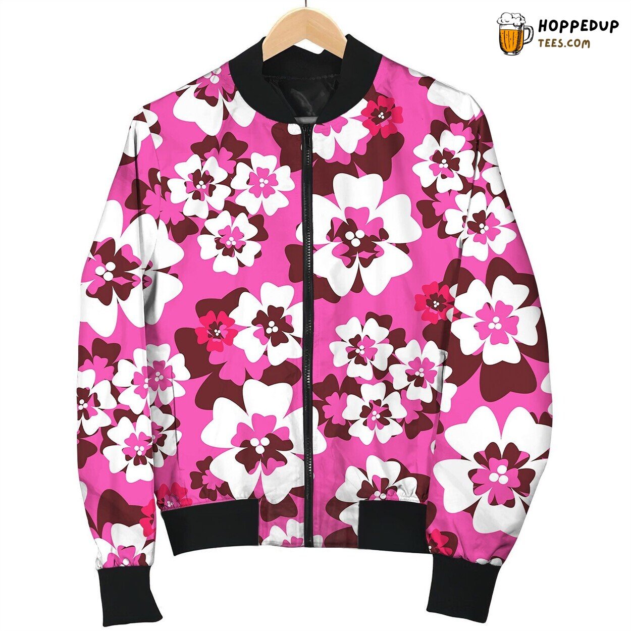 Pink Tropical Pattern Bomber Jacket