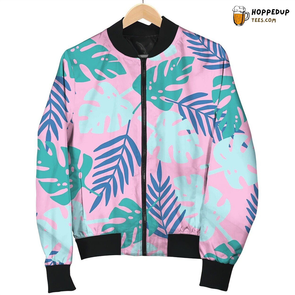 Pink Tropical Pattern Love Bomber Jacket