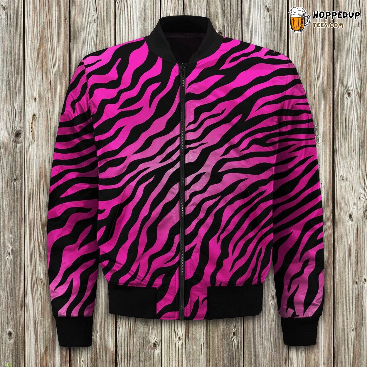 Pink Zebra Stripes Winter Bomber Jacket Wild Safari Fashion Remix
