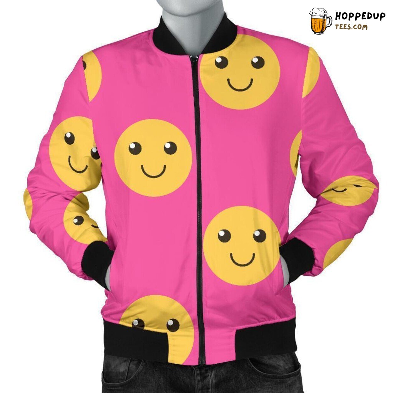 Pinkish Emoji Charm Men’s Bomber Jacket Unique Essence Pattern Design Tribute