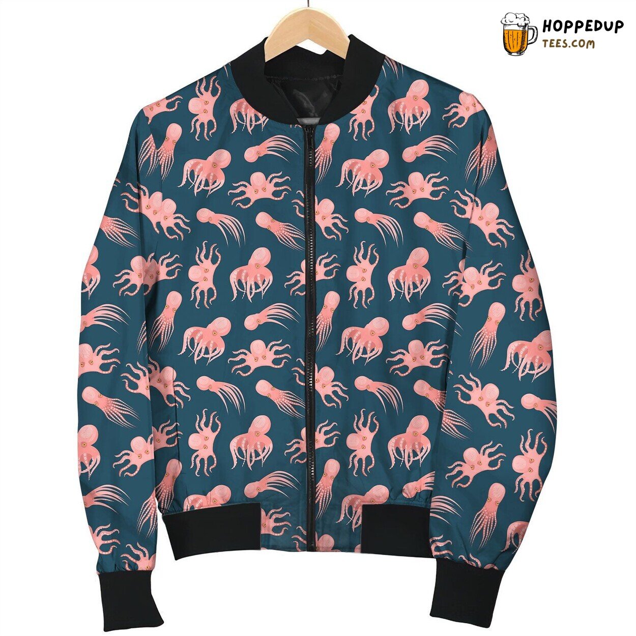 Pinky Octopus Swimming Pattern Bomber Jacket