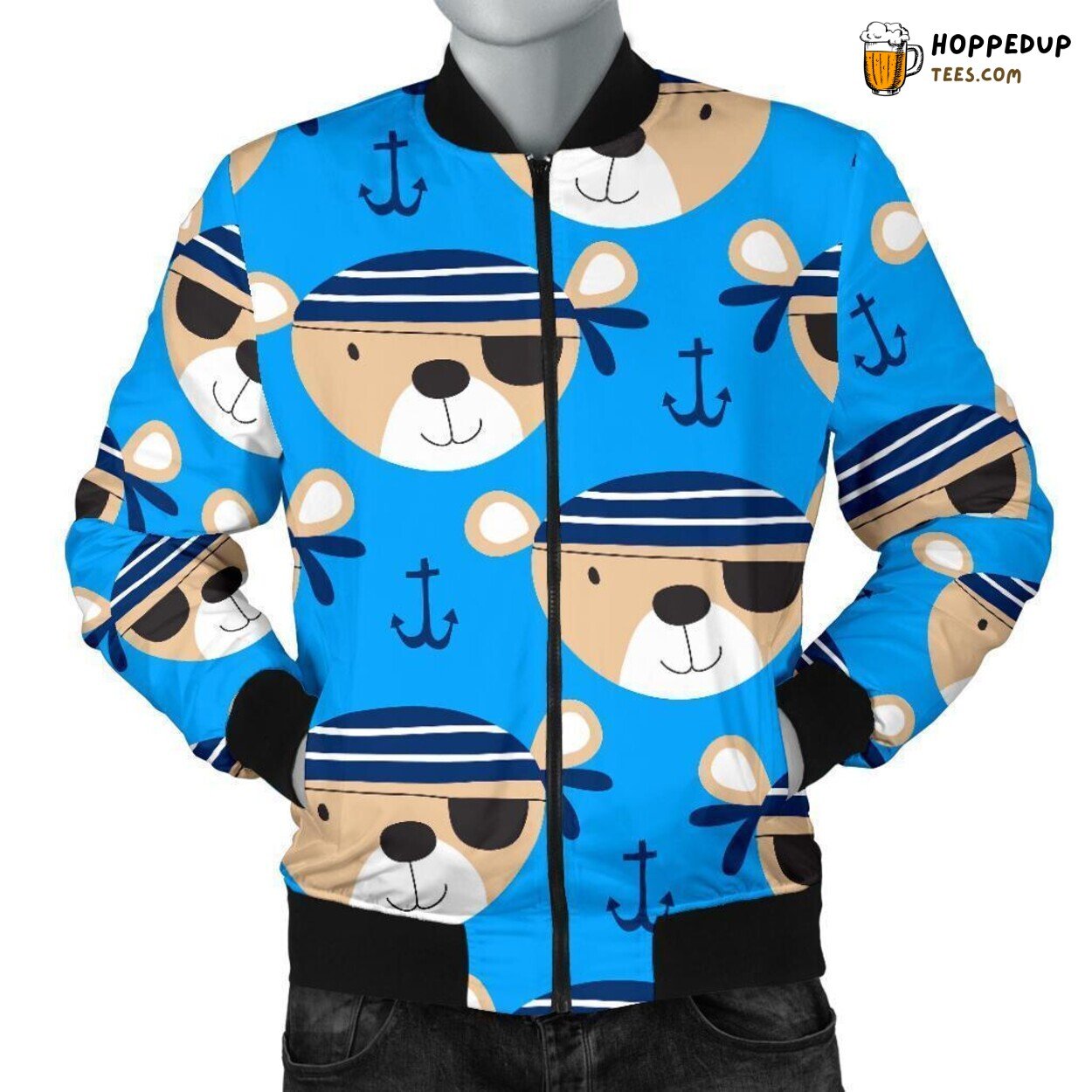 Pirate Bear Whimsical Charm Men’s Bomber Jacket Adventure Design Tribute Art