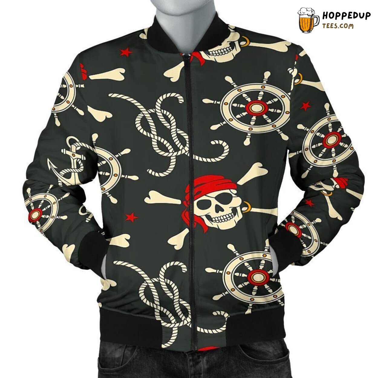 Pirate Skull Fearsome Display Men’s Bomber Jacket Sea Rogue Design Tribute