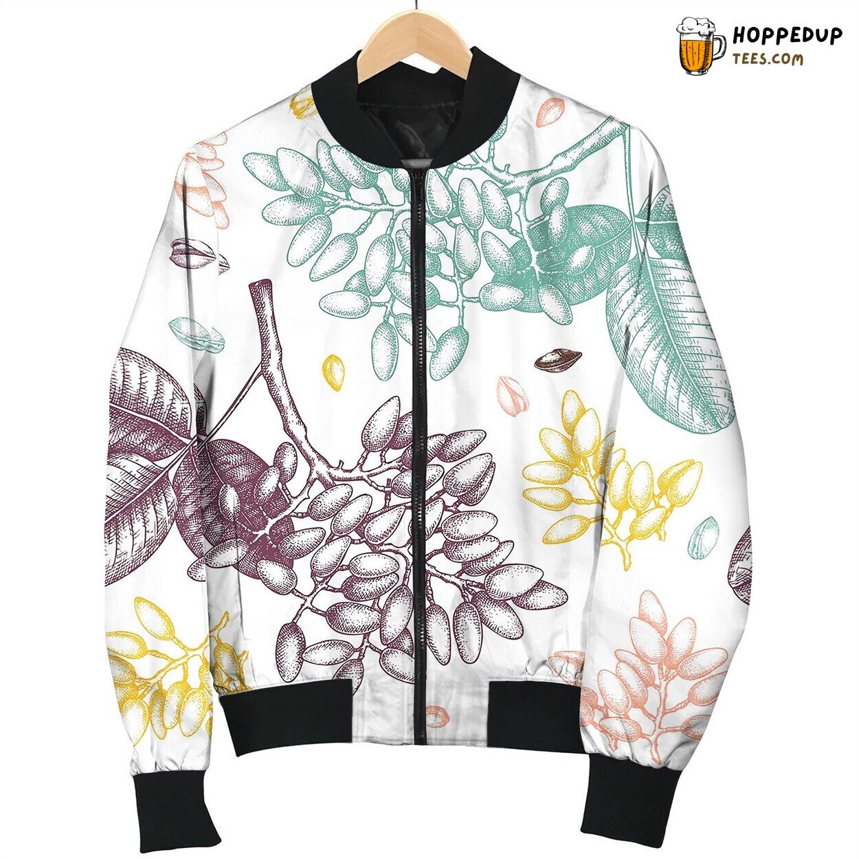 Pistachio Seamless Pattern Hand Drawn Culinary Bomber Jacket