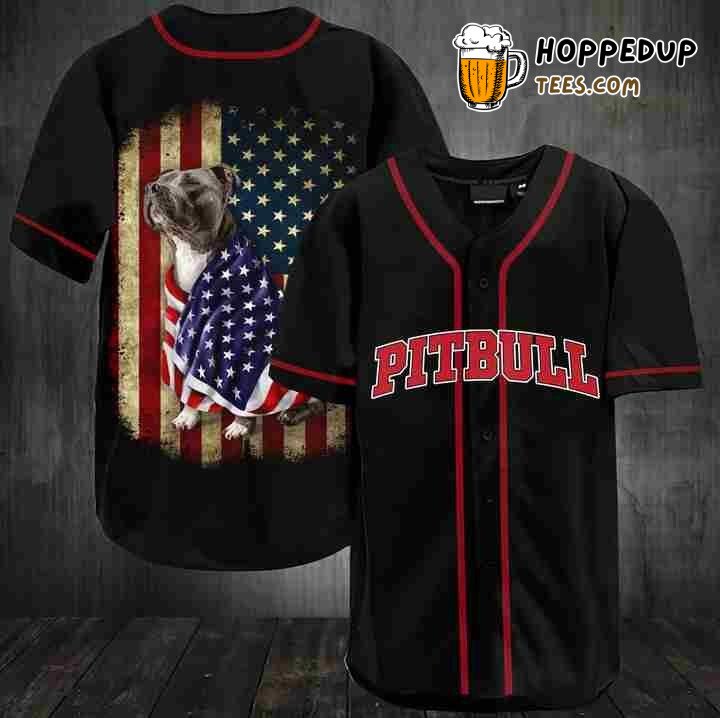 Pit Bull American Flag Baseball Tee Jersey Shirts 3D