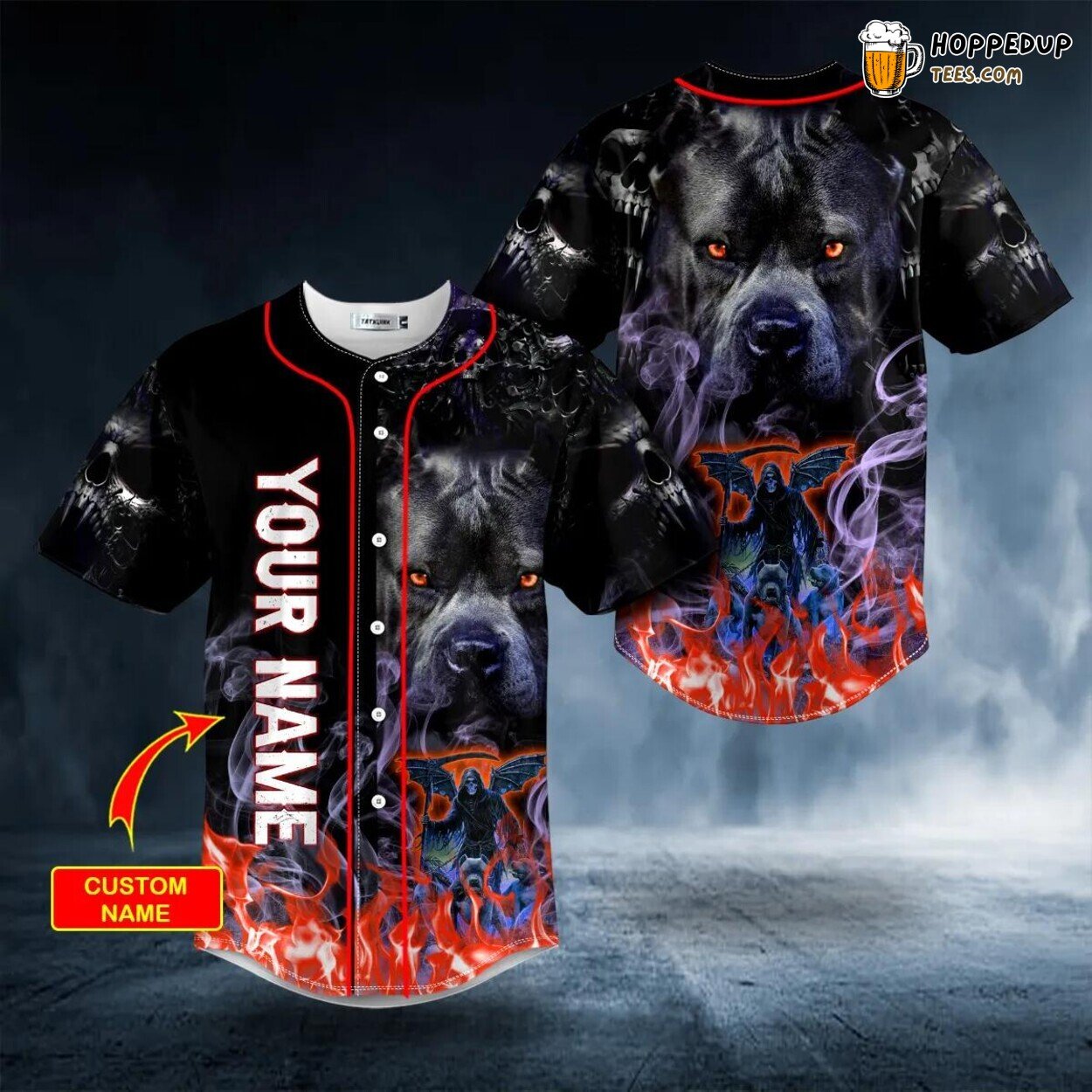 Pitbull Reaper Blazing Fire Skull Baseball Jersey Viking 3D Print Edition