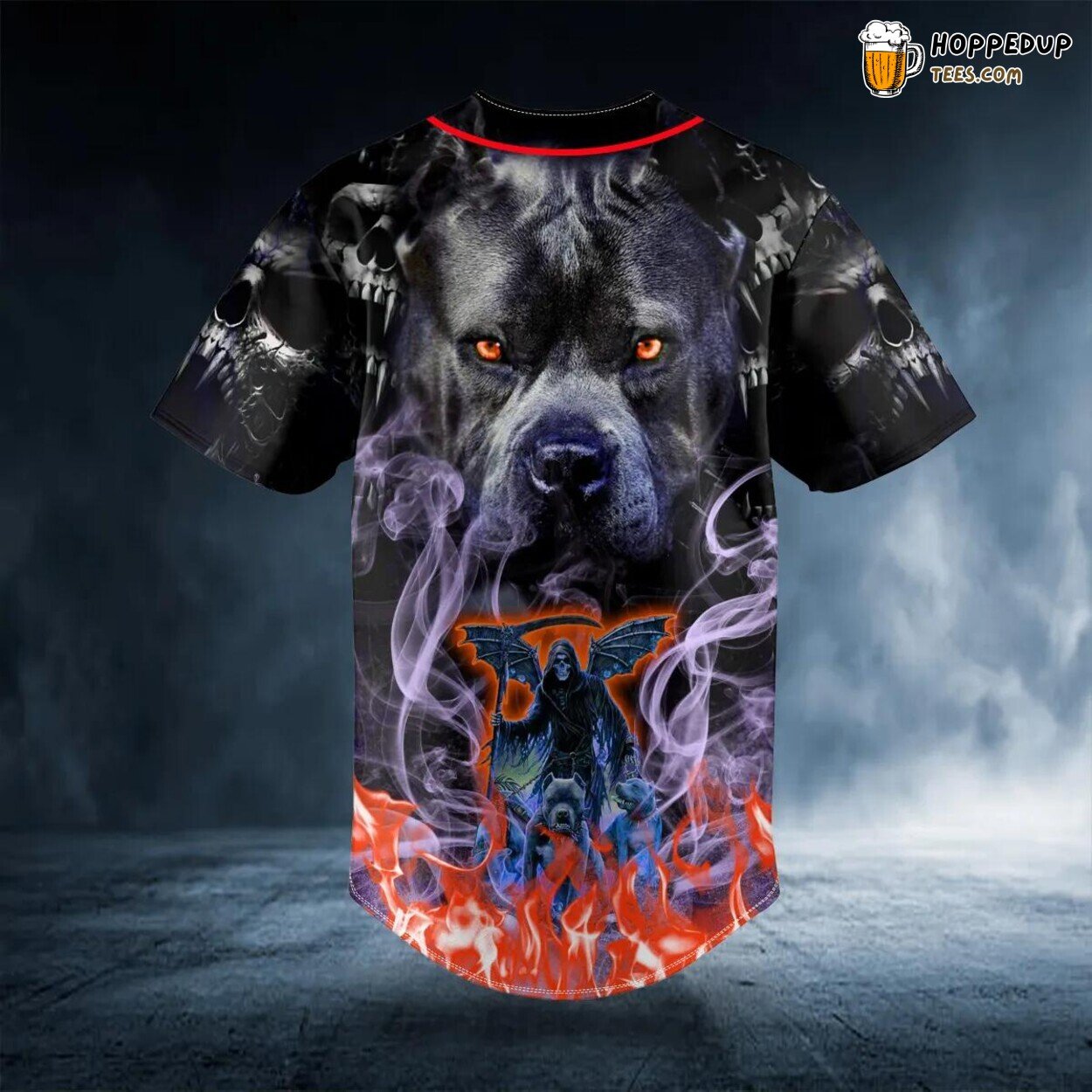 Pitbull Reaper Blazing Fire Skull Baseball Jersey Viking 3D Print Edition