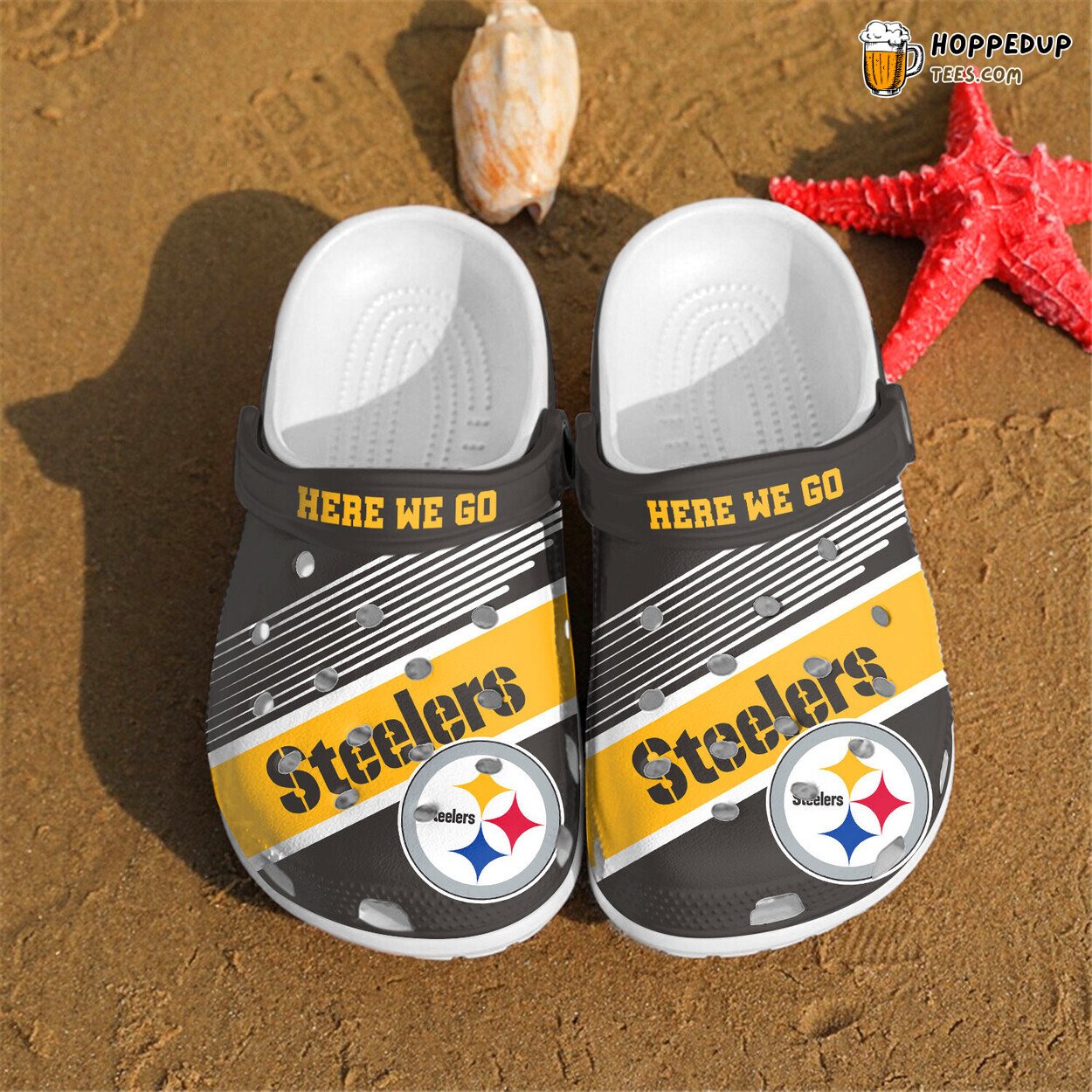 PitSteelers Here We Go Custom Design Unique Comfort Clog Shoes