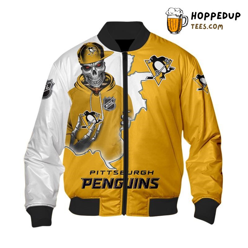 Pittsburgh Penguins NHL Death Skull Dramatic Bomber Jacket Edge
