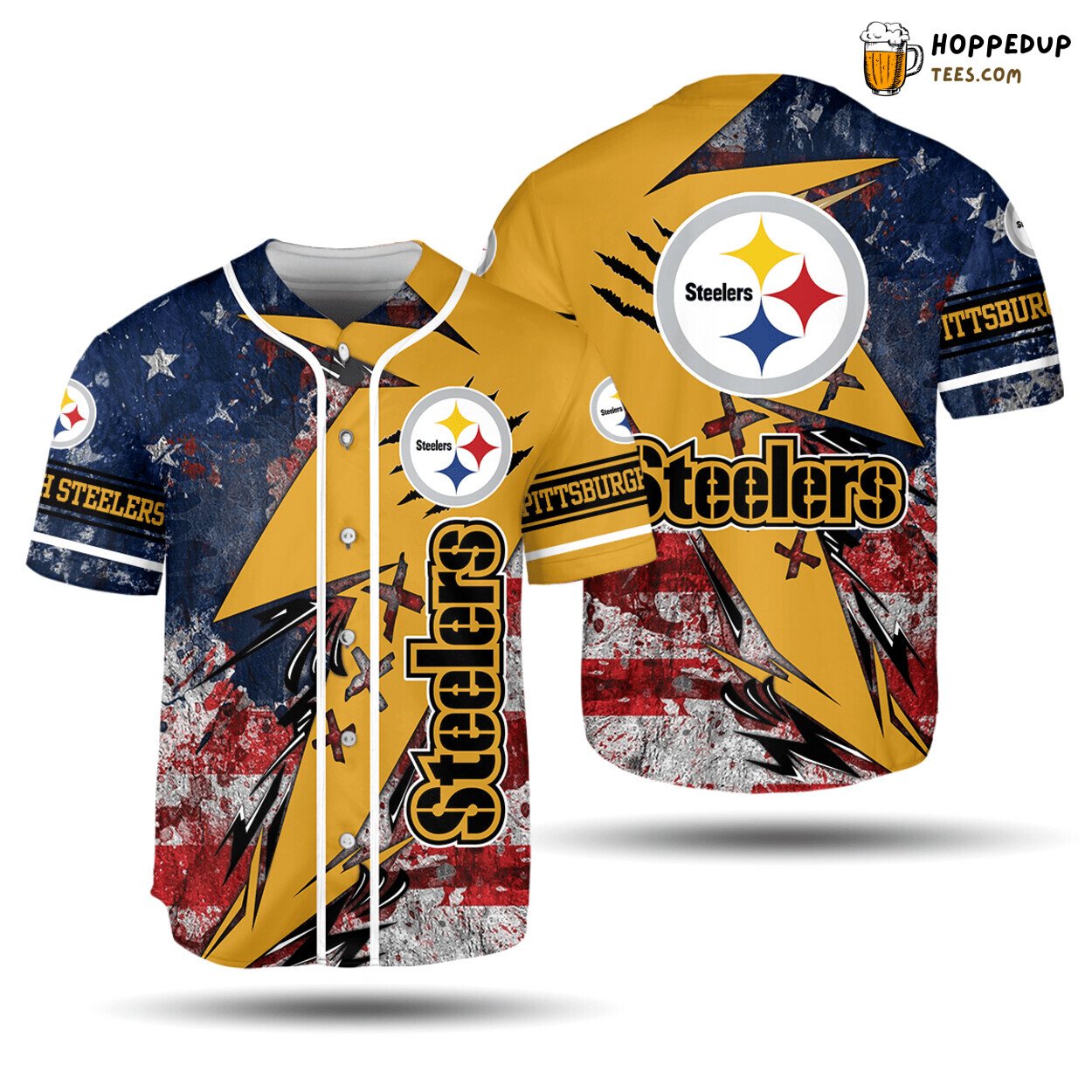 Pittsburgh Steelers American Flag Texture Baseball Jersey