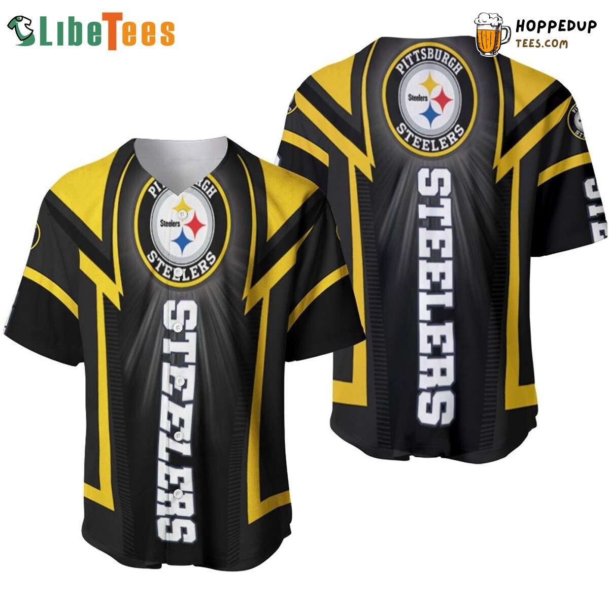 Pittsburgh Steelers Black Yellow Logo Baseball Jersey Style