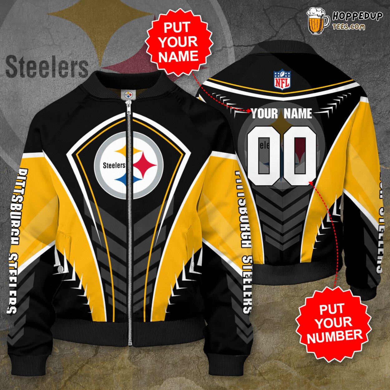 Pittsburgh Steelers PS Distinctive Personalized Bomber Jacket